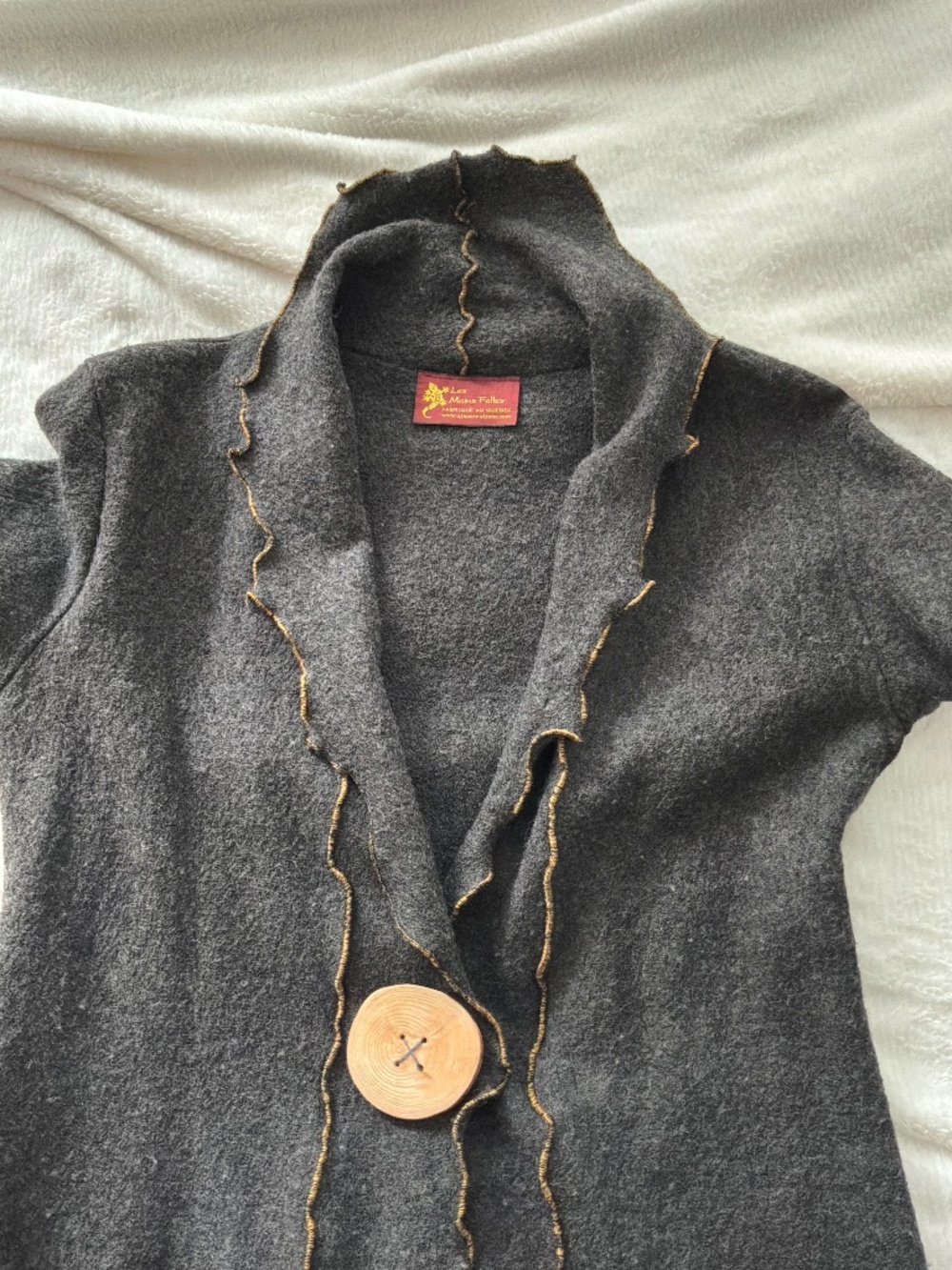Les Mains Folles Artisanal Wool Duster Cardigan - Whimsigoth Boho Grey